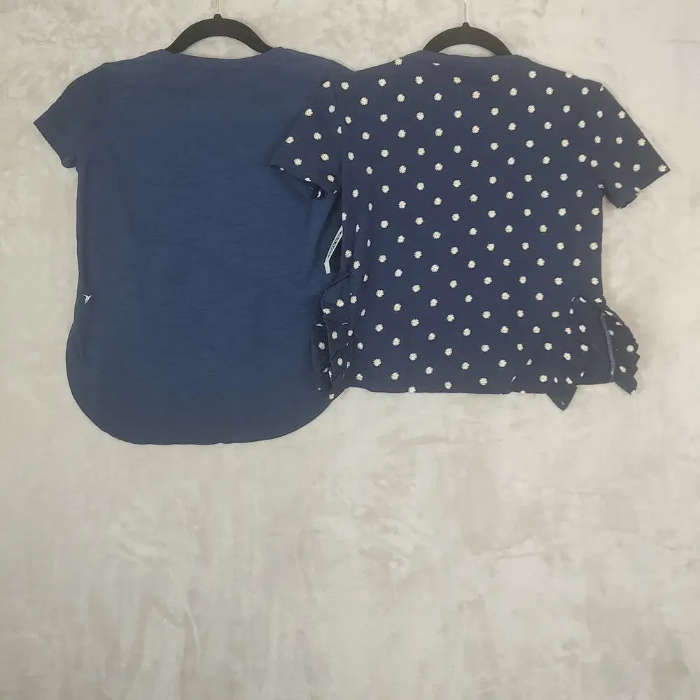 Girls Old Navy Lot of 2 Top Medium (8) Blue & Blue w/ White Flowers 1 NWT 1 Used